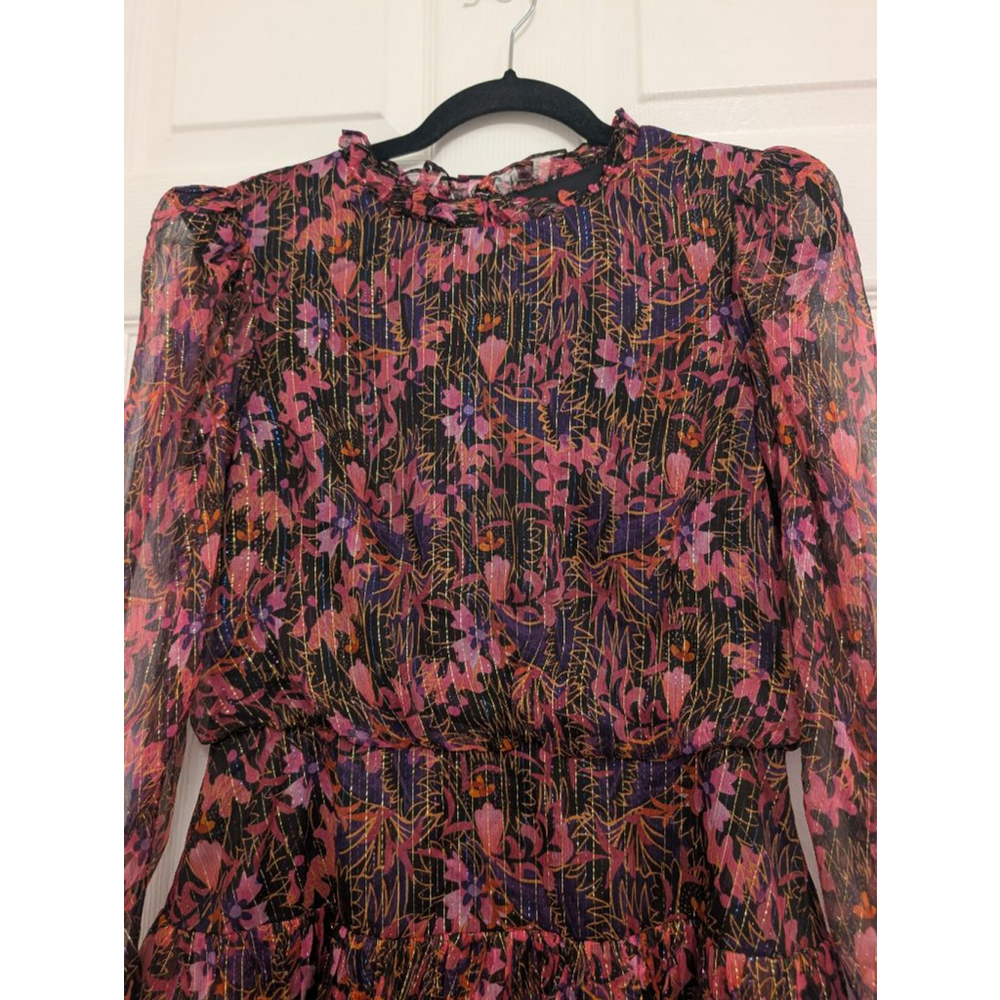 Saloni Ava B Silk Tiered Floral Sheer Long Sleeve Dress Canopy Sz 6 Whimsigoth - Picture 3 of 12